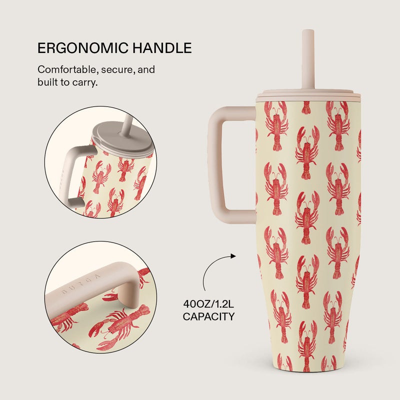 Burga 40oz (1.2L) Insulated Stainless Steel Tumbler with Handle & Leakproof Straw Lid – Double Wall Vacuum Travel Mug, Keeps Drinks Hot up to 12 Hours & Cold All Day, Cup Holder Friendly Reusable Bottle Chef's Kiss - Image 2
